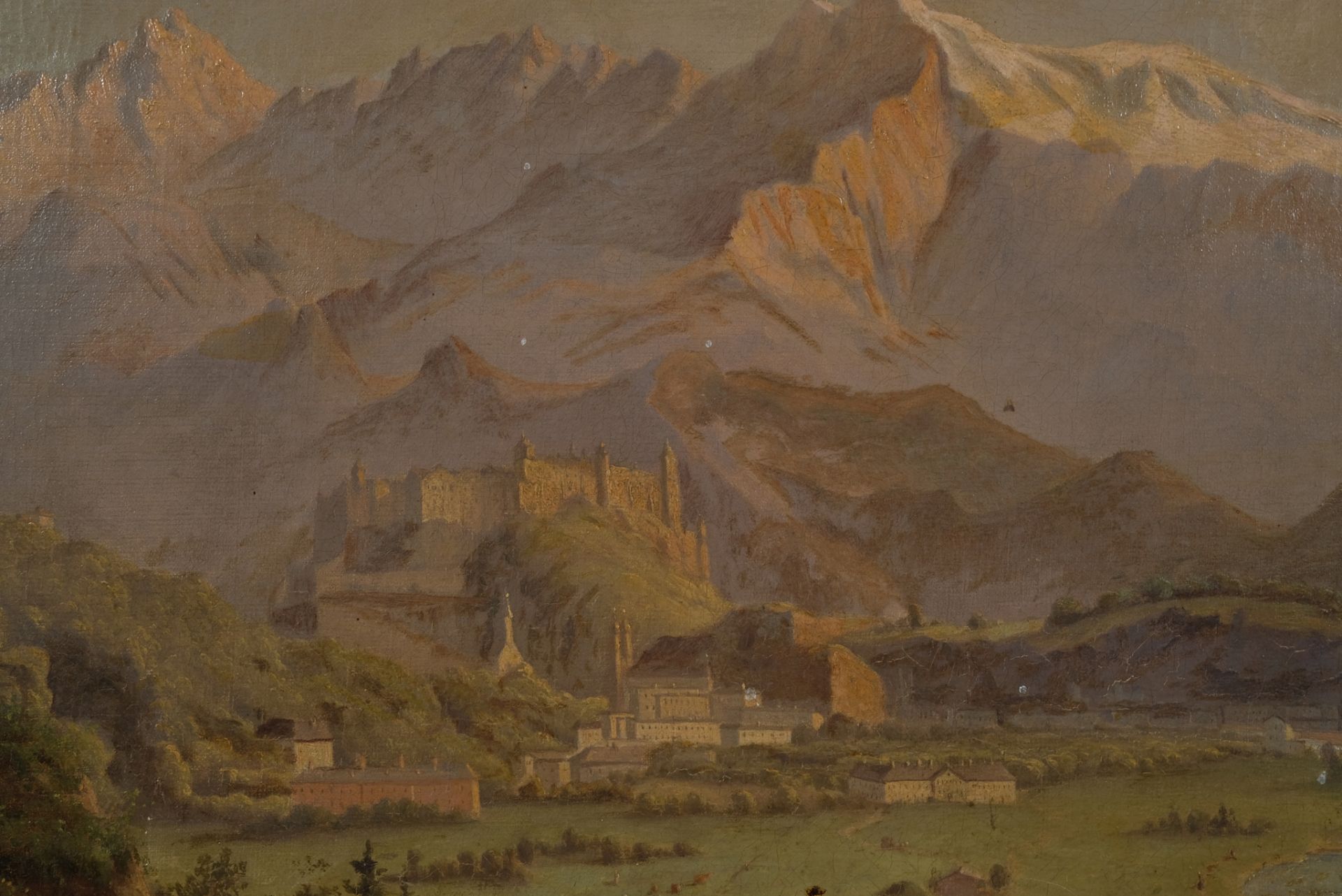 CASPAR C. "Alpen mit Festung und Wegkreuz" Öl auf Leinwand um 1860 - Image 4 of 5