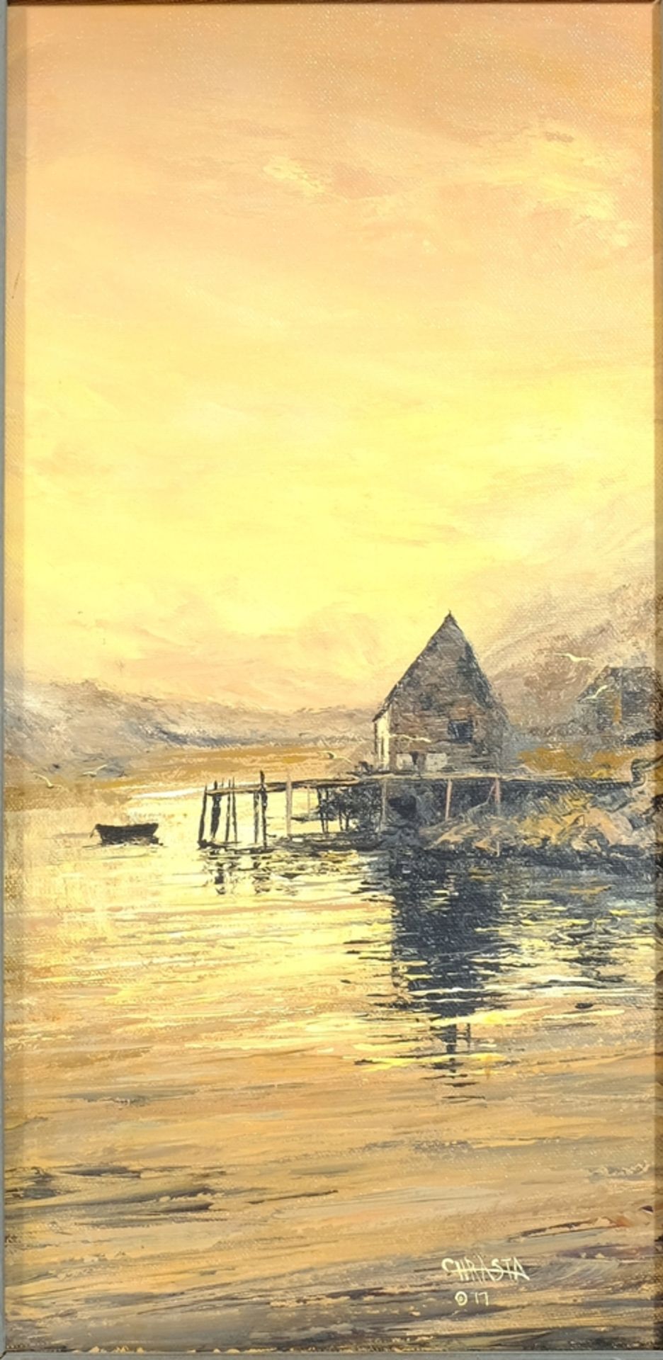 CHRASTA Anna "Gold Shack", Öl auf Leinwand, 1977. Sichtbarer Ausschnitt 40 x 19,5 cm, R 49,5 x 29 c