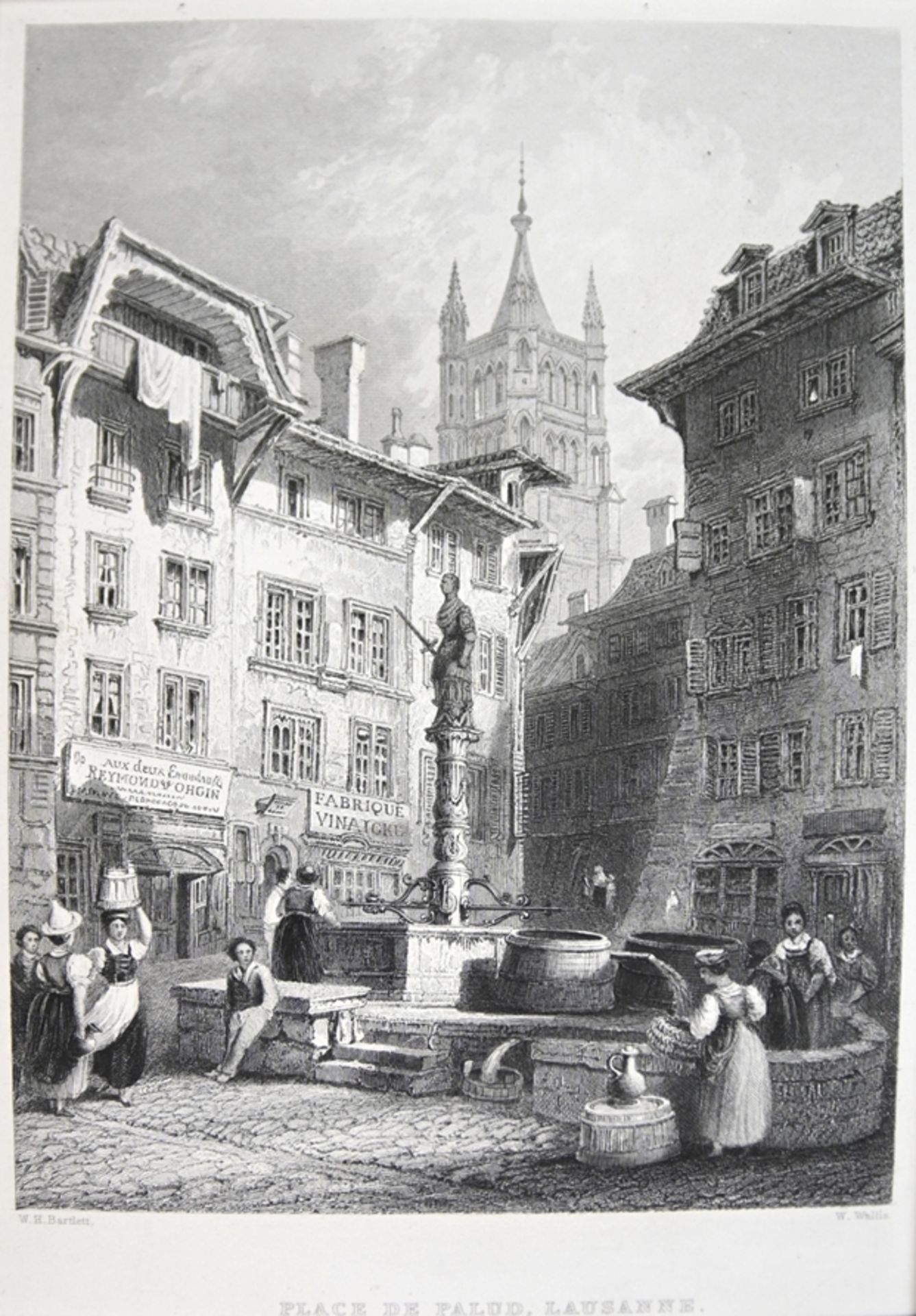 LAUSANNE "Place de Palud, Lausanne. Plein van Palud", Stahlstich von William Wallis (1794 London -1 - Image 2 of 3