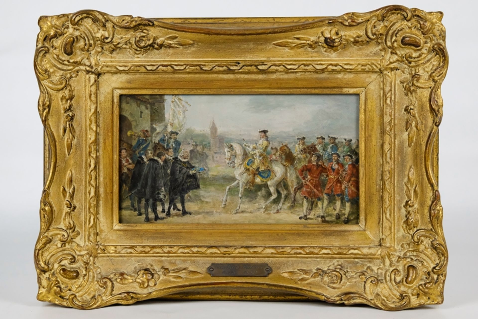 KAISER Friedrich (1815-1889) Delegation, Einzug des Königs, Öl auf Holz. Darstellung eines beritten - Image 2 of 4