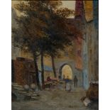 KAUFMANN Karl (1843-1902/05), Straßenszene mit Marktverkauf, kleine Gasse. Gedeckte Farben, Öl auf