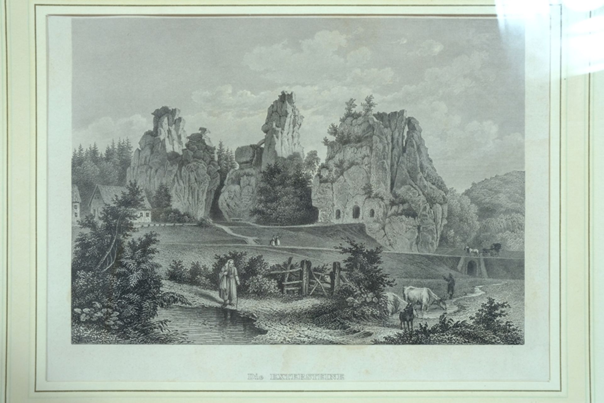 EXTERNSTEINE "Die Extersteine" im Teutoburger Wald, Stahlstich, 1862. DP 11,5 x 16cm, PP, R 26 x 32