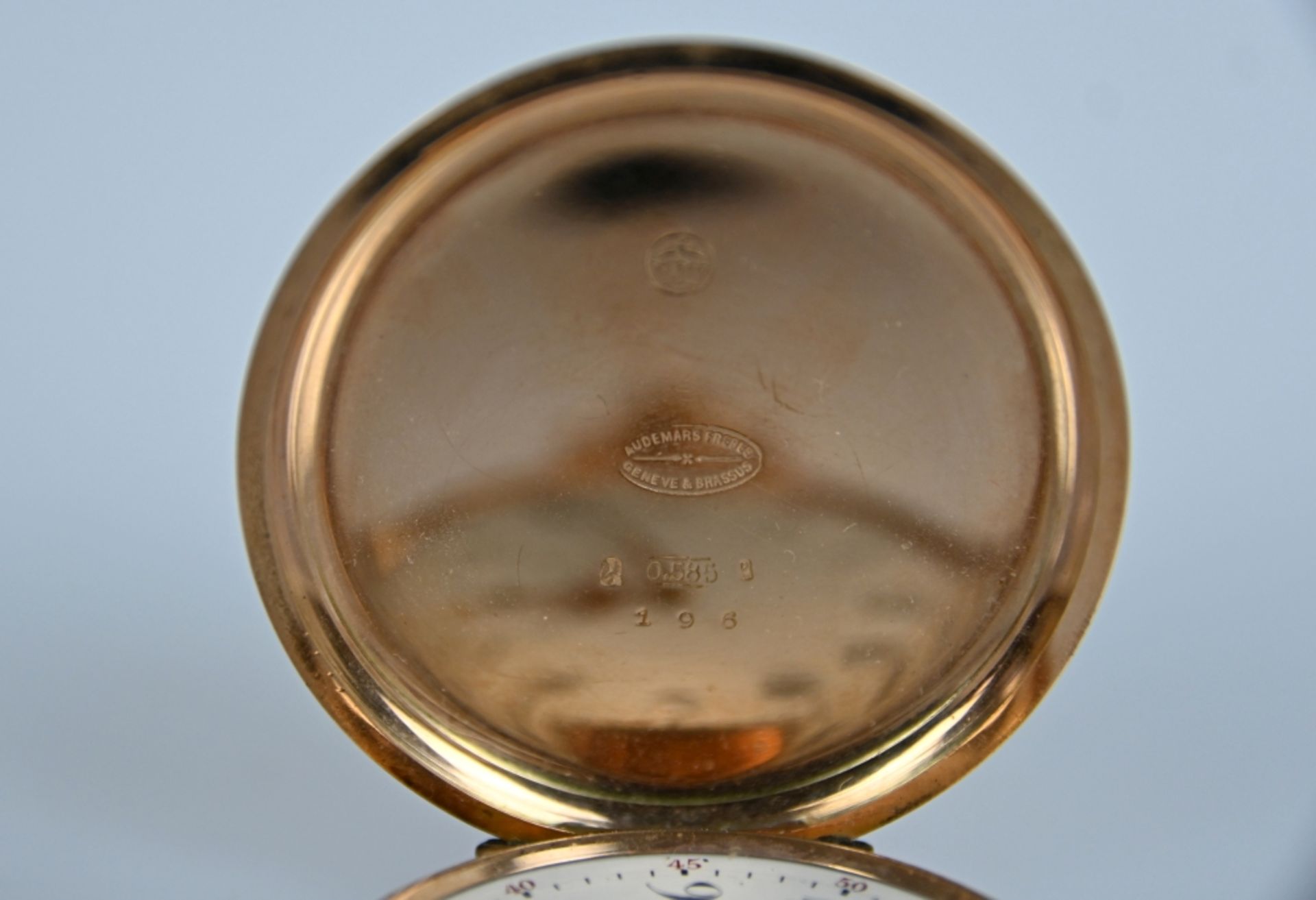 SAVONETTE Audemars, Goldgehäuse mit polierten Deckeln, innen bezeichnet "Audemars Frères", Genf, Ro - Bild 5 aus 6
