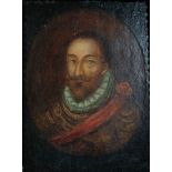 PORTRAIT eines Mannes im Stil des 16. Jh., Öl auf Holz. Der Porträtierte trägt seinen Spitzbart nac