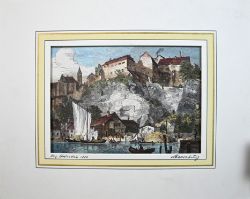 MEERSBURG "Meersburg.", kolorierter Holzstich um 1880 nach Vorlage von Gustav Schönleber (1851 Biet