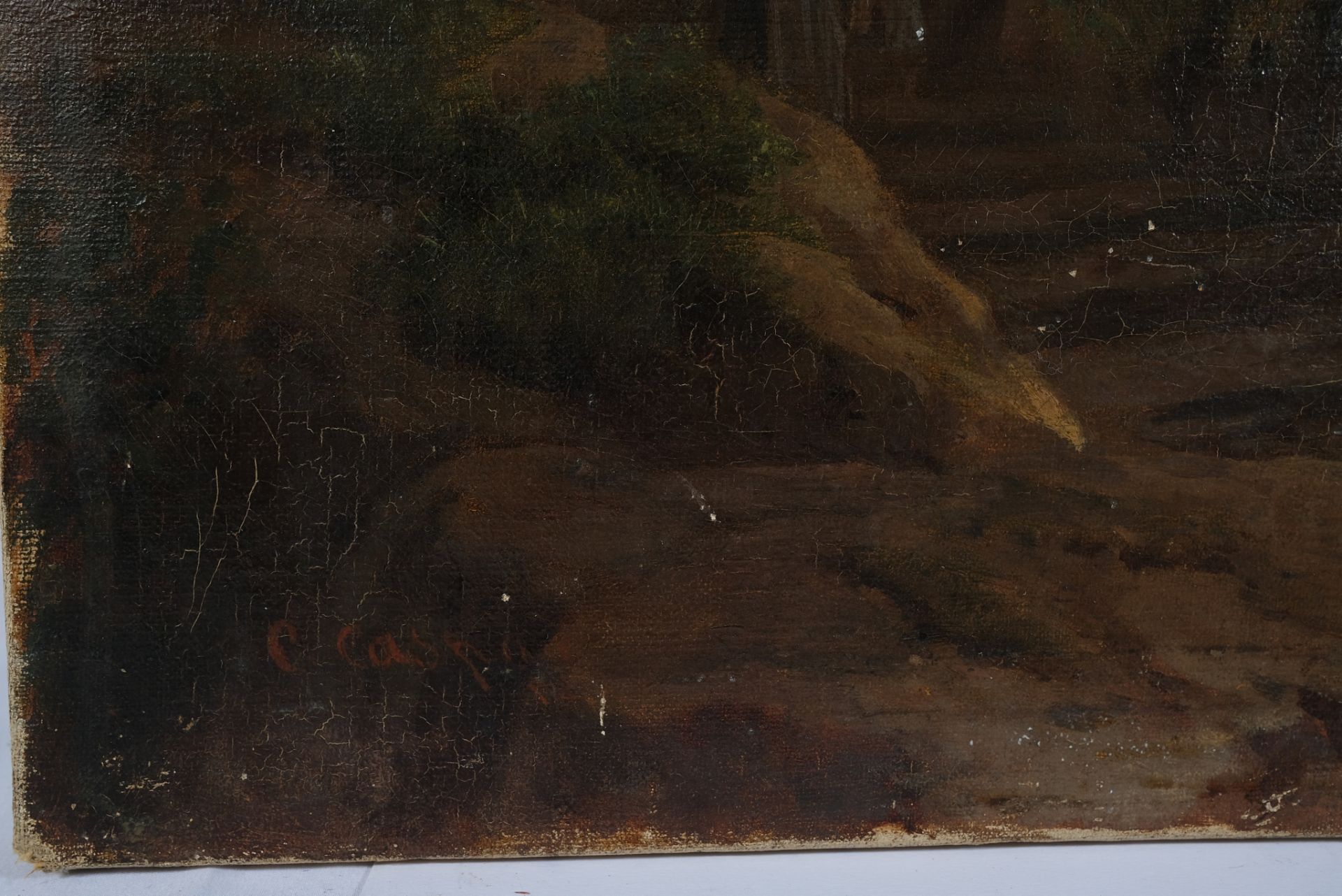 CASPAR C. "Alpen mit Festung und Wegkreuz" Öl auf Leinwand um 1860 - Image 3 of 5