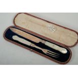 BRATENBESTECK Messer und Gabel aus Perlmutt und Silber, 1860, Sterlingsilber, 925er, nicht getestet