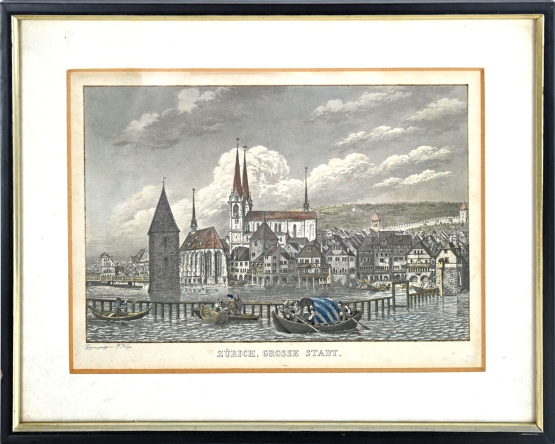 ZÜRICH, "Zürich große Stadt" Blick auf die Stadt mit Kirche von der Limmat aus gesehen, kolorierte - Image 2 of 4