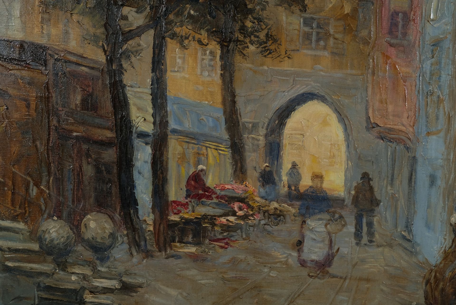 KAUFMANN Karl (1843-1902/05), Straßenszene mit Marktverkauf, kleine Gasse. Gedeckte Farben, Öl auf - Bild 5 aus 5