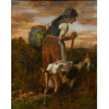 DIEZ Hugo (1863-1943) "Alte Bäuerin mit Ziege", Öl auf Holz
