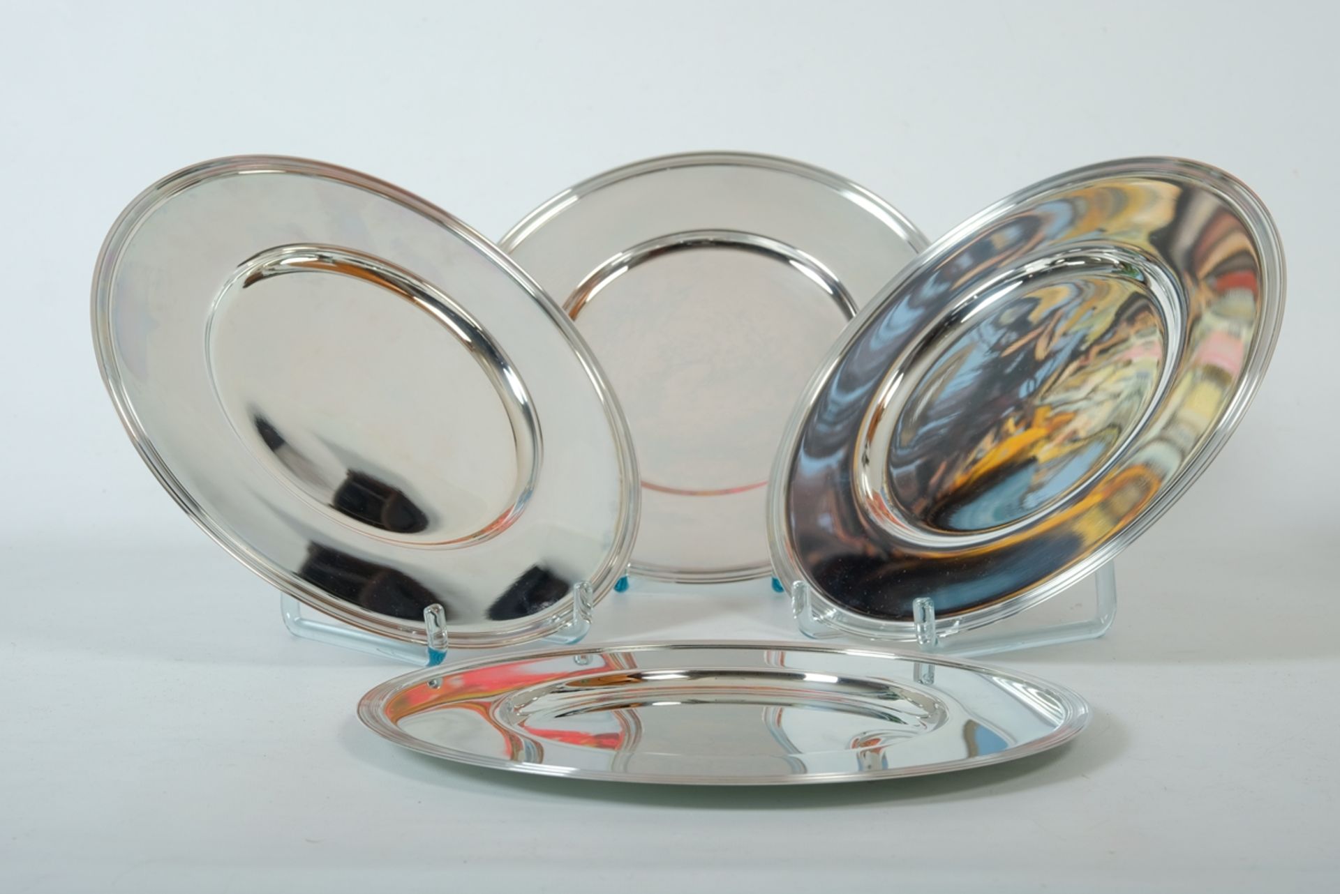 Set of four Christofle place plates, "Malmaison" model, silver-plated, France, moulded, slightly re - Image 2 of 3