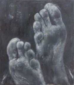 Andersen, Erik (geboren 1977) "Füße I", 26.08.14, 2014, Öl auf Leinwand, 47 × 41 cm