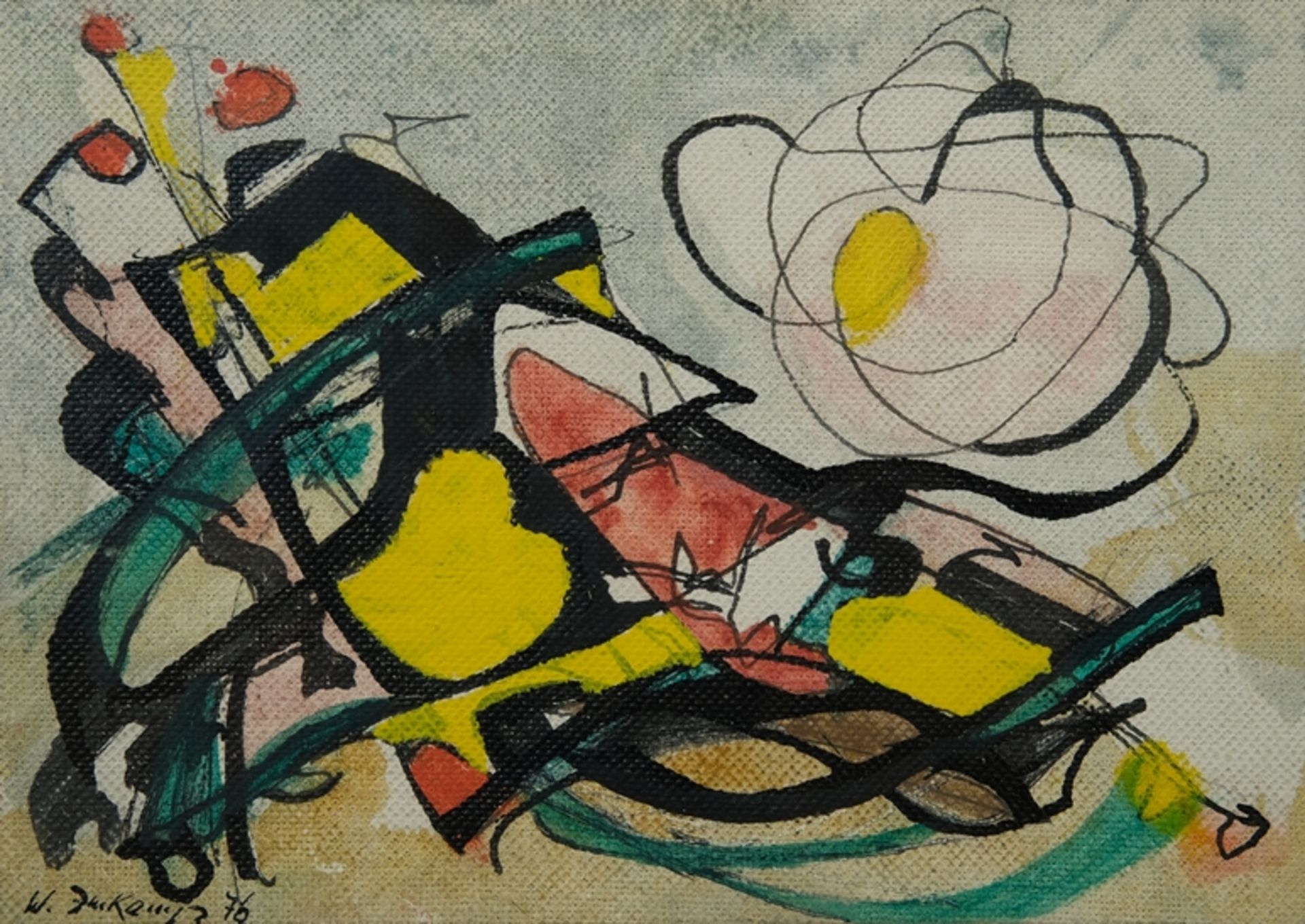 Imkamp, Wilhelm (1906-1990) "Frohe Ostern '76", Öl auf Leinenstrukturpapier. Abstrakte Komposition 