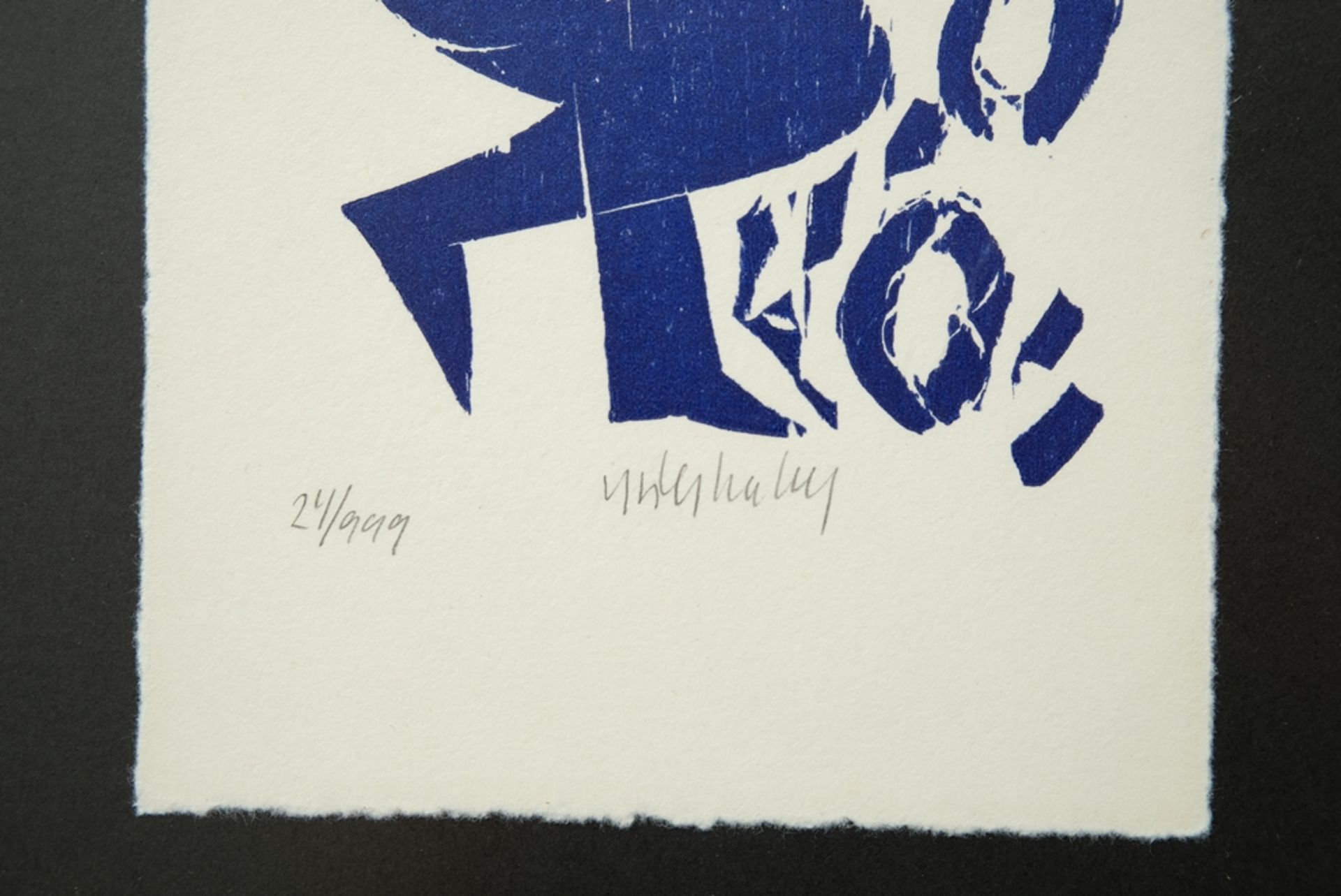 Grieshaber, HAP (1909-1981) Pan depiction, colour woodcut in blue. - Image 3 of 3