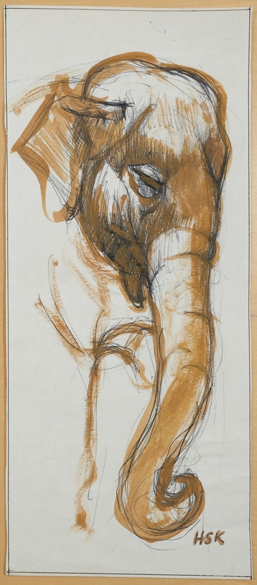 Krüsi, Hans (1920-1995) Elephant study, watercolour. 