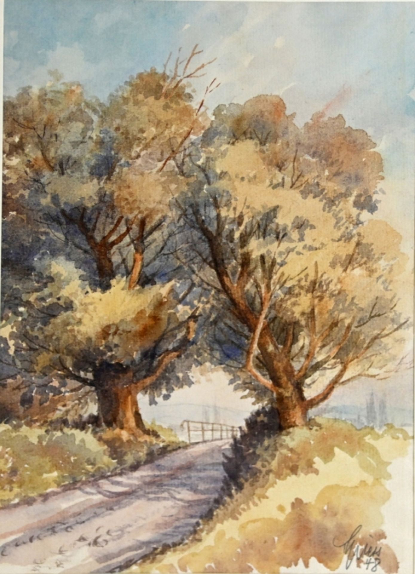 Spiess, Adolf (20th century)(20th century) Walk along the lakeshore, 1948, watercolour on paper.