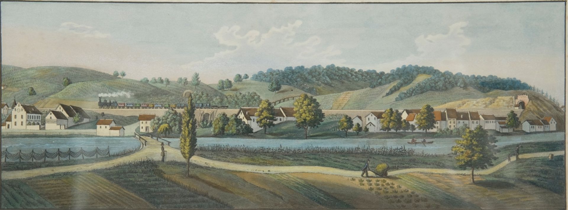 Butz, A.B. (19th century) "Panorama von Isenstein", watercolour, early 19th century, 12 x 24.5 cm. 
