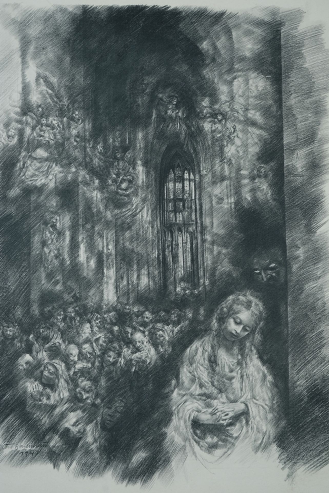 Bachmann, Karl Otto (1915-1996) Praying Girl, probably 1941, lithograph. 