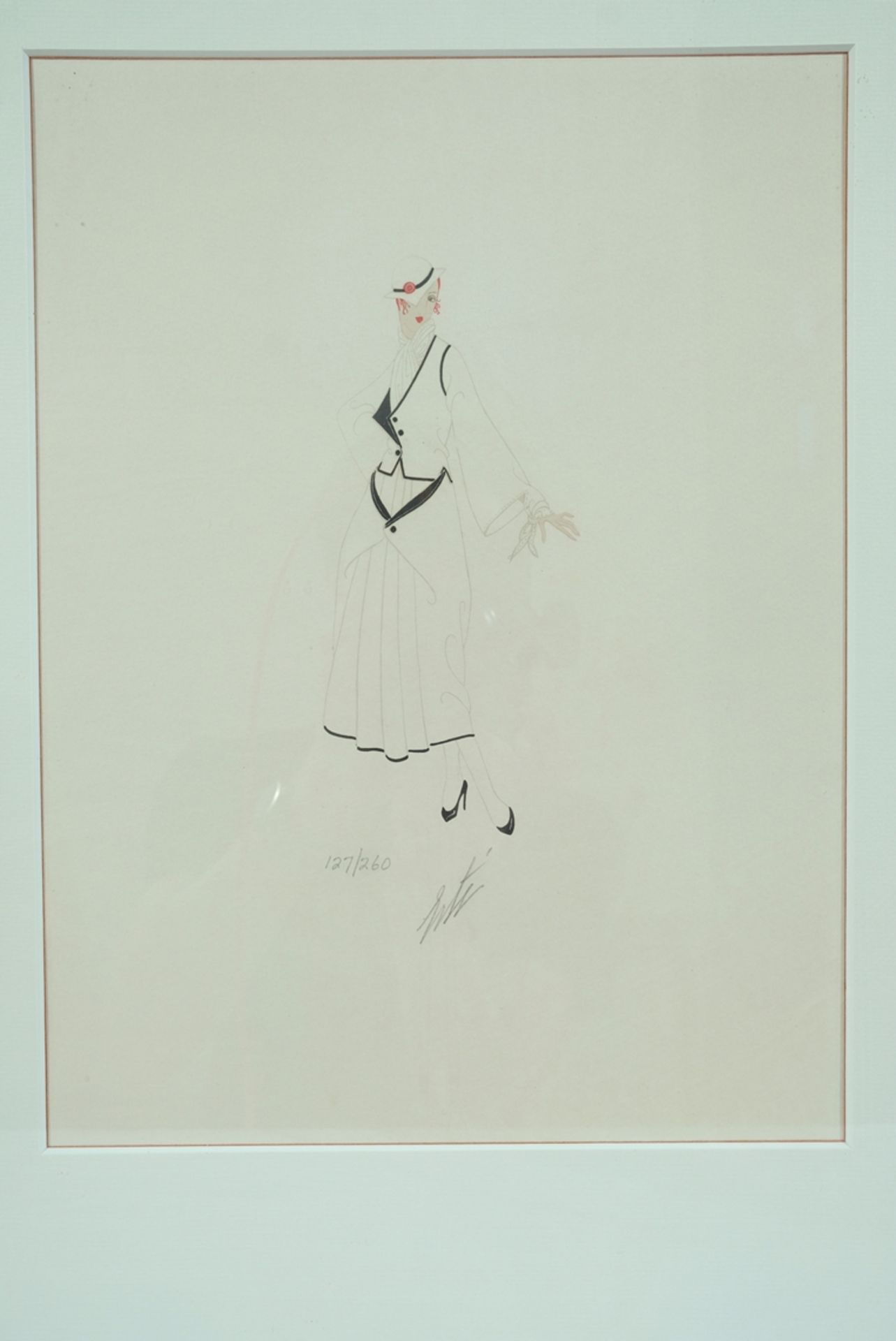 Erté, eigentlich de Tirtoff, Romain (1892-1990) "Dame im weißen Kleid", Farblithographie. 