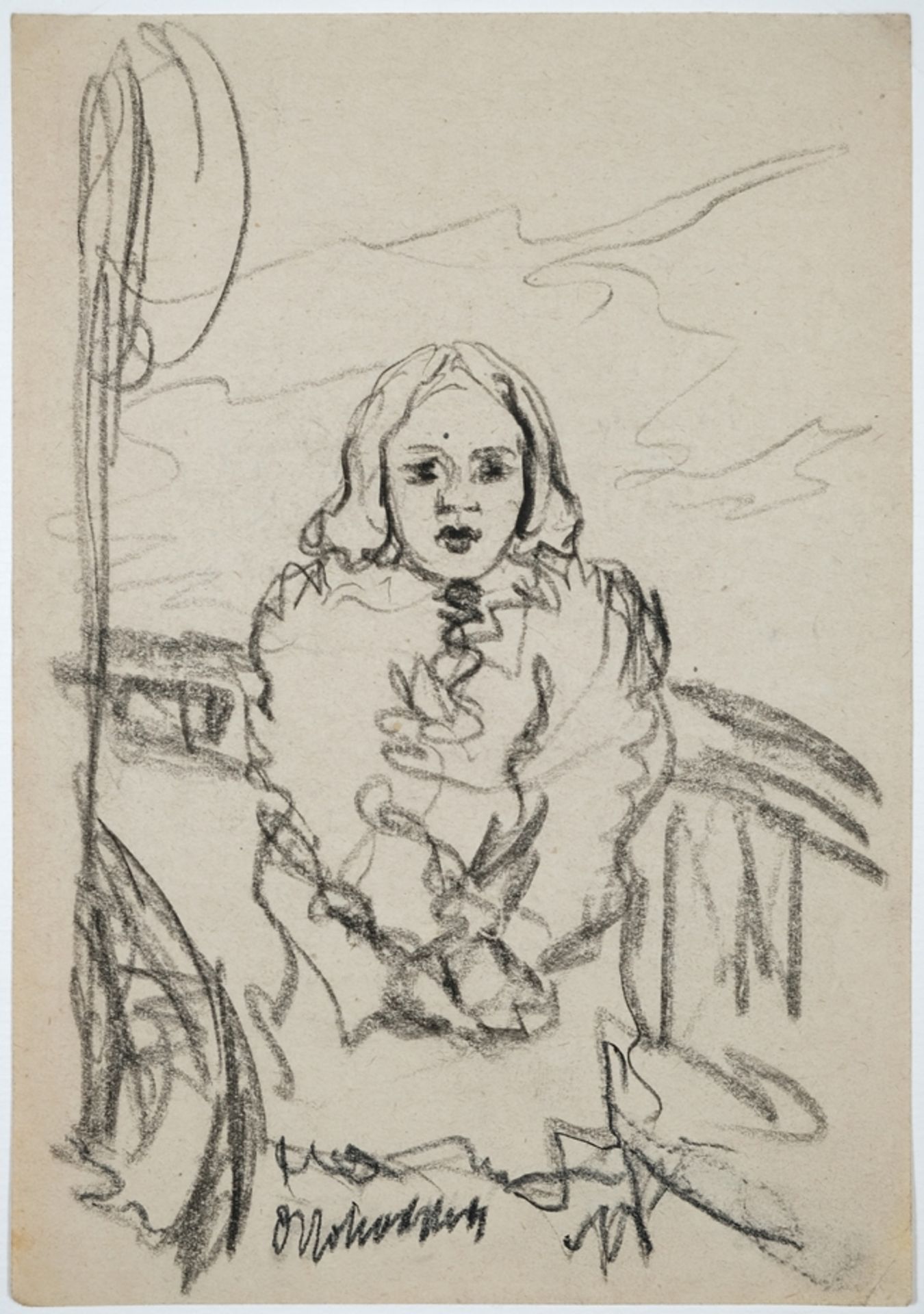 Kokoschka, attributed to Oskar (1886-1980), Girl, charcoal drawing on paper. 