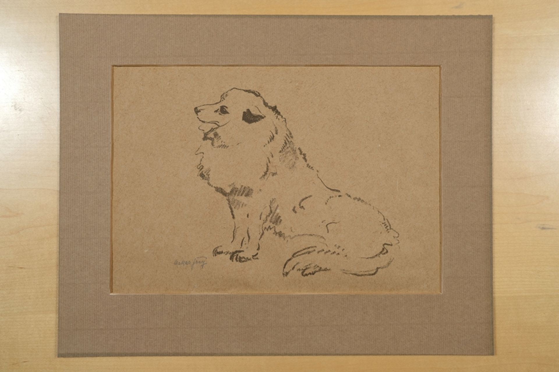 Frey, Oskar (1883-1966) Spitz, Lithographie auf Papier. Ein sitzender Spitz von der Seite. - Bild 2 aus 4