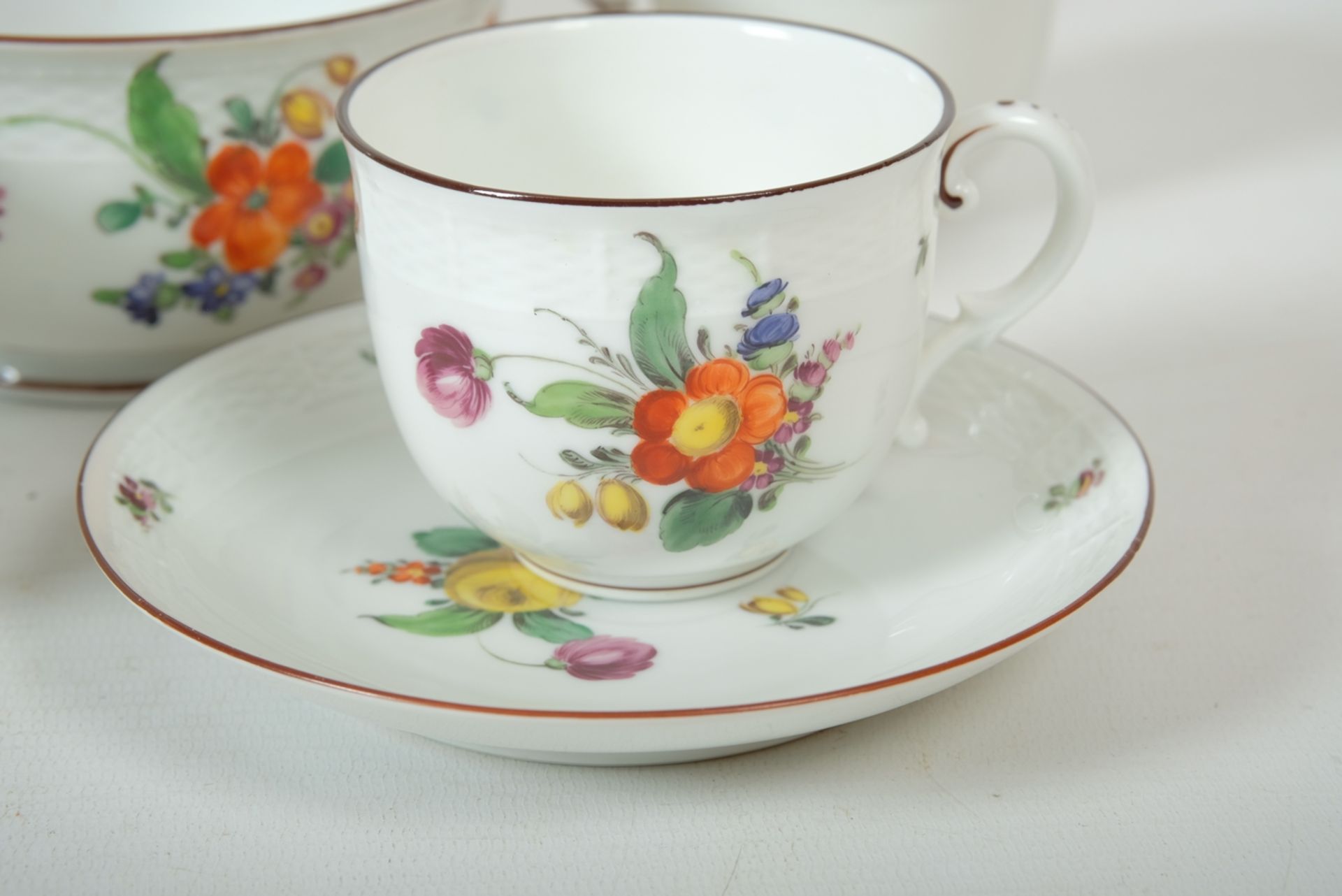 Nymphenburg coffee service "Rosenbouquet - brauner Rand", hand-painted, for 5 persons, ozier relief - Image 3 of 5