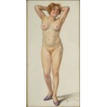 Sternad, Rudolf (1880-1944) Standing female nude, watercolour, 1923.