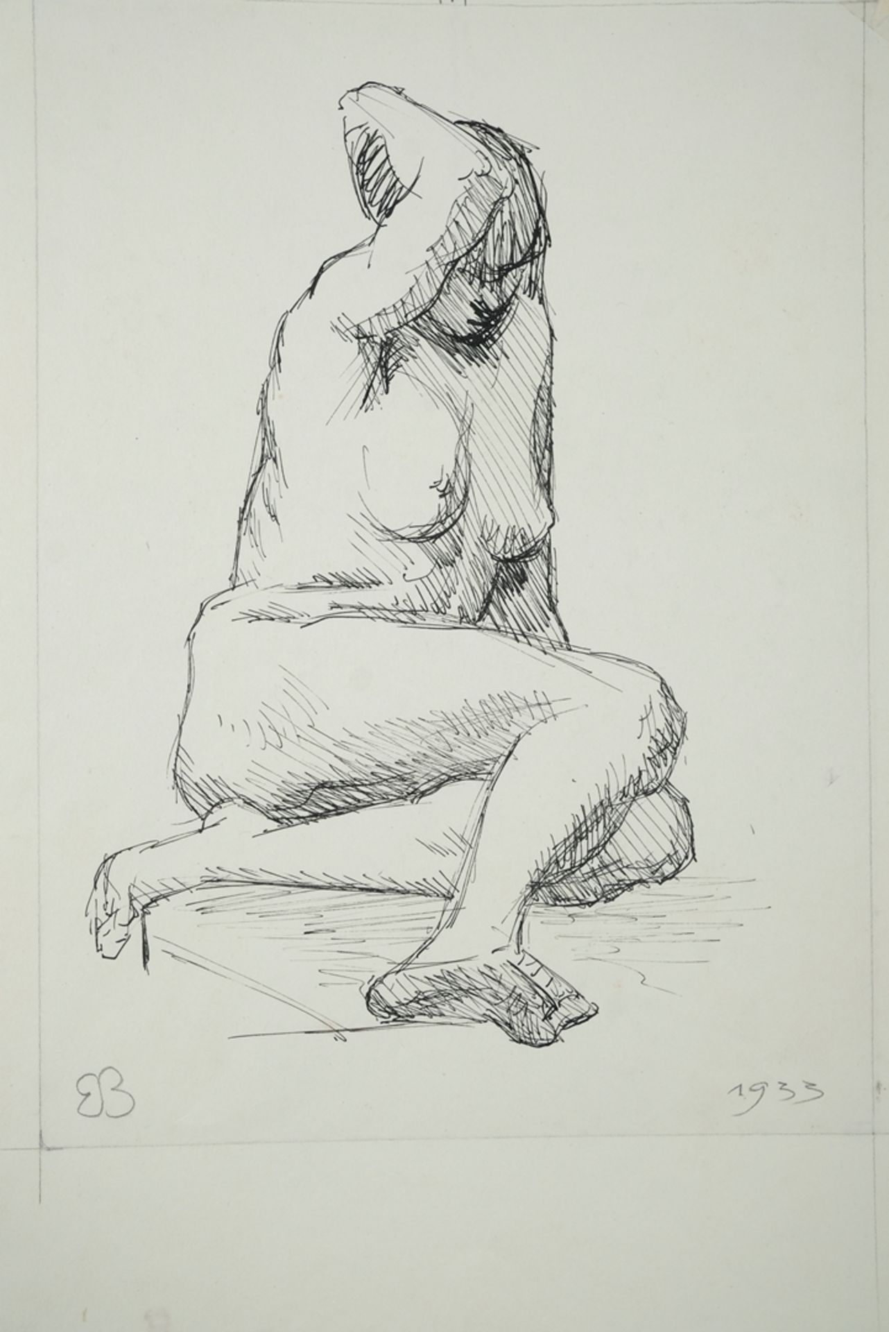 Betz, Ernst (1898-1989) Sitting female nude, 1933, ink drawing on paper.  - Image 2 of 2