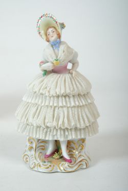 Porzellanfigur Dame, in üppigem Kleid, 20x10x10cm