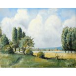 Fricker, H. (20th century)(20th century) View from Ermatingen to Oberzell with St George, 1977, oil