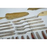 Cutlery set/cake servers for 12 people. Wooden handles made from 800 silver. 