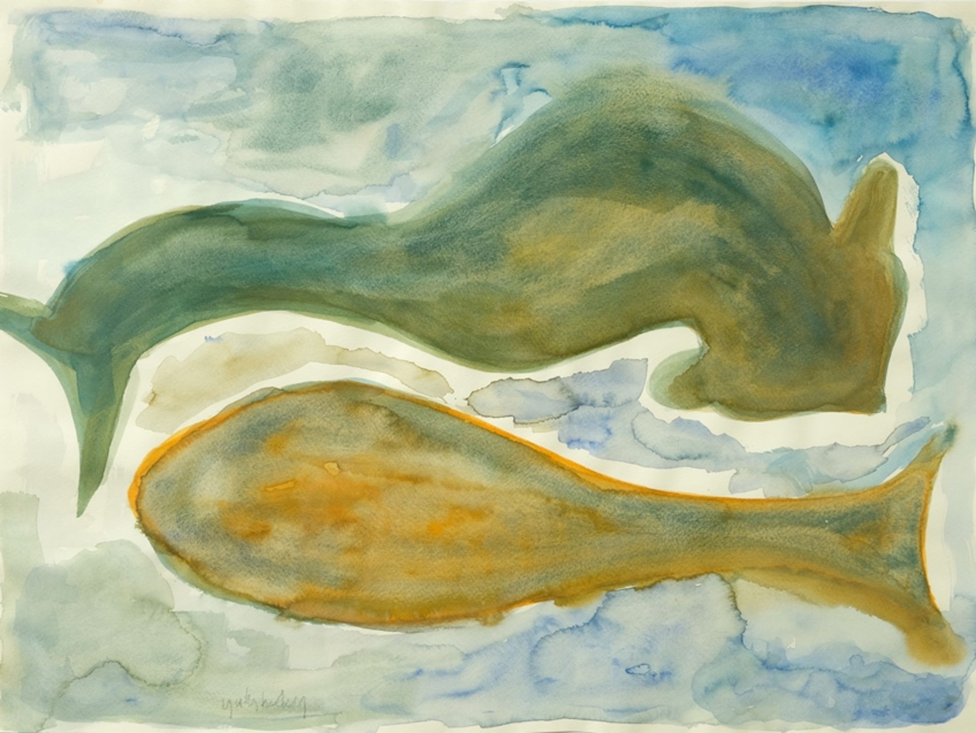 Grieshaber, HAP (1909-1981) Whales, no year, watercolour on paper. 