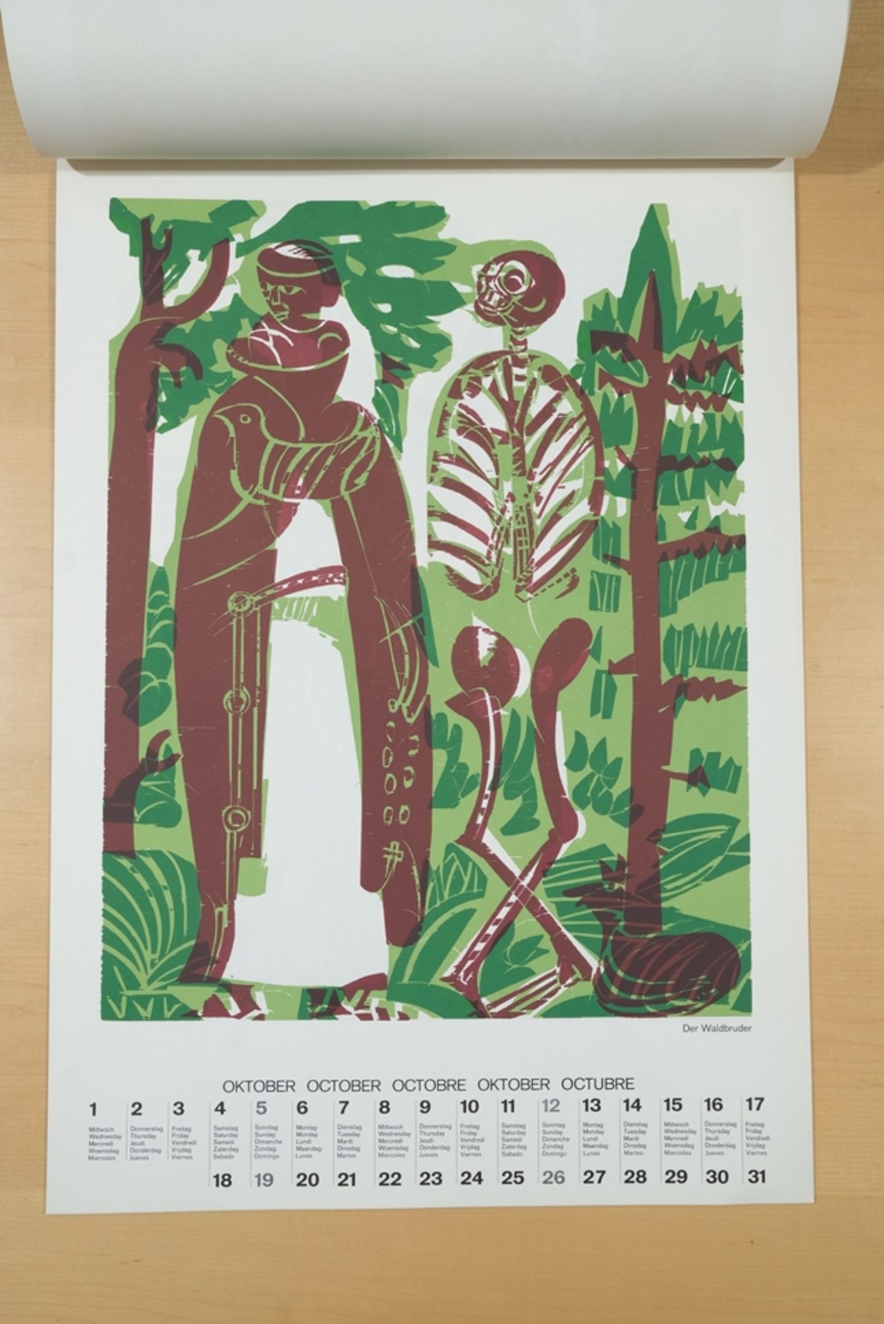 Grieshaber, HAP (1909-1981) "Totentanz von Basel" Calendar, 1975, with colour woodblock prints. - Image 11 of 14