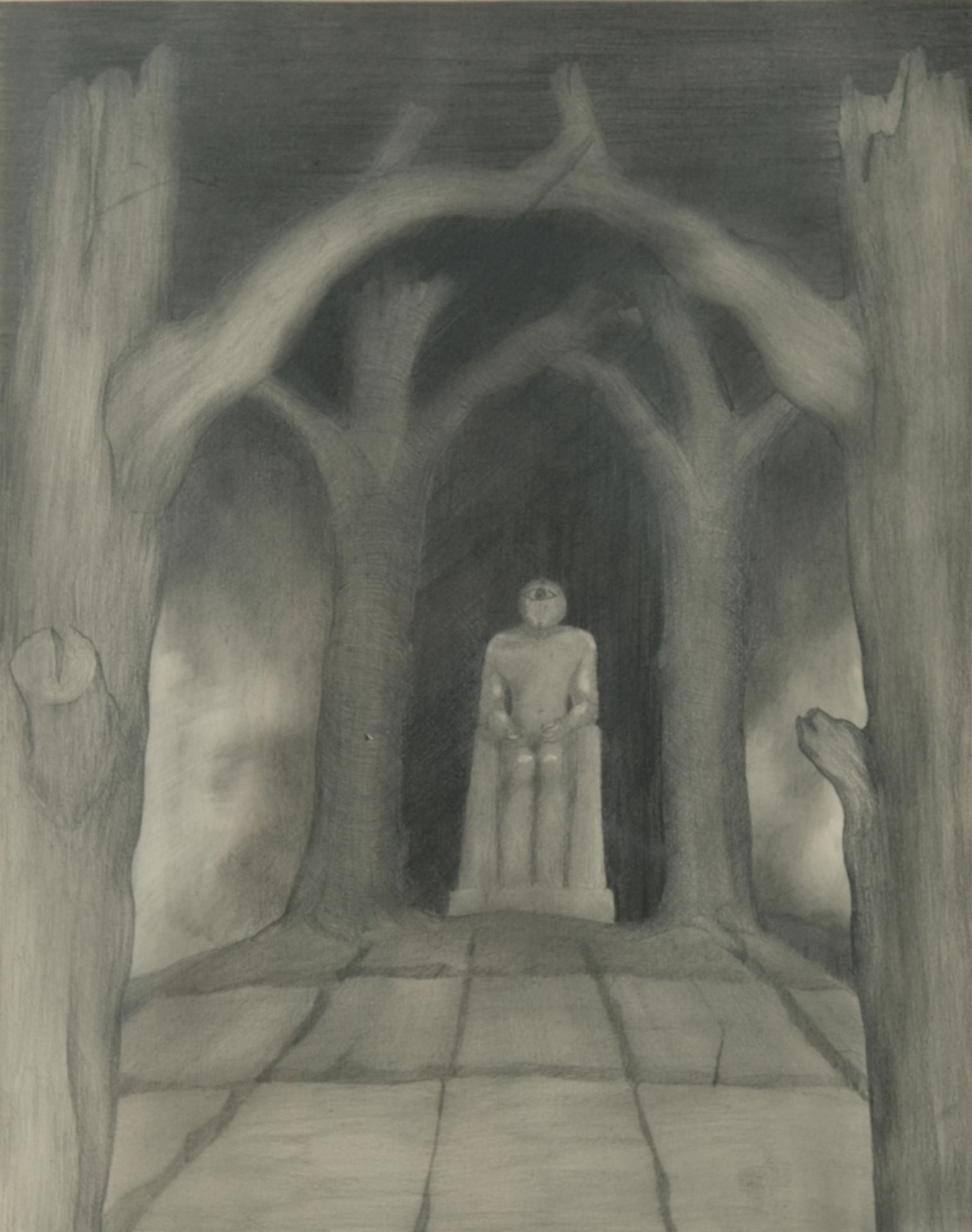 Zeh, Ulrich (1946-2022) "The Statue of the King" 1977, pencil drawing. 