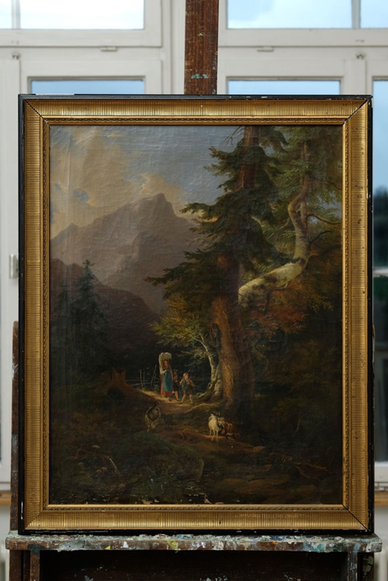 Helfreich, M. (19th century) Pastoral scene, idyllic view into the valley to the edge of a forest,  - Image 2 of 7