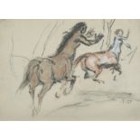 Stuck, Franz von (1863-1928) Hunting centaurs, monogrammed charcoal and colour chalk drawing.