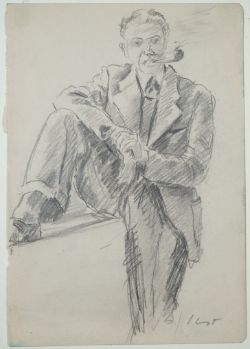 Slevogt, Max (1868-1932) Mann in Anzug, Bleistiftzeichnung. 