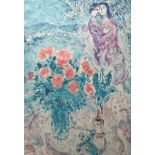 Chagall, Marc (1887-1985) Blumenstillleben mit Liebespaar, ohne Jahr, Lithographie.