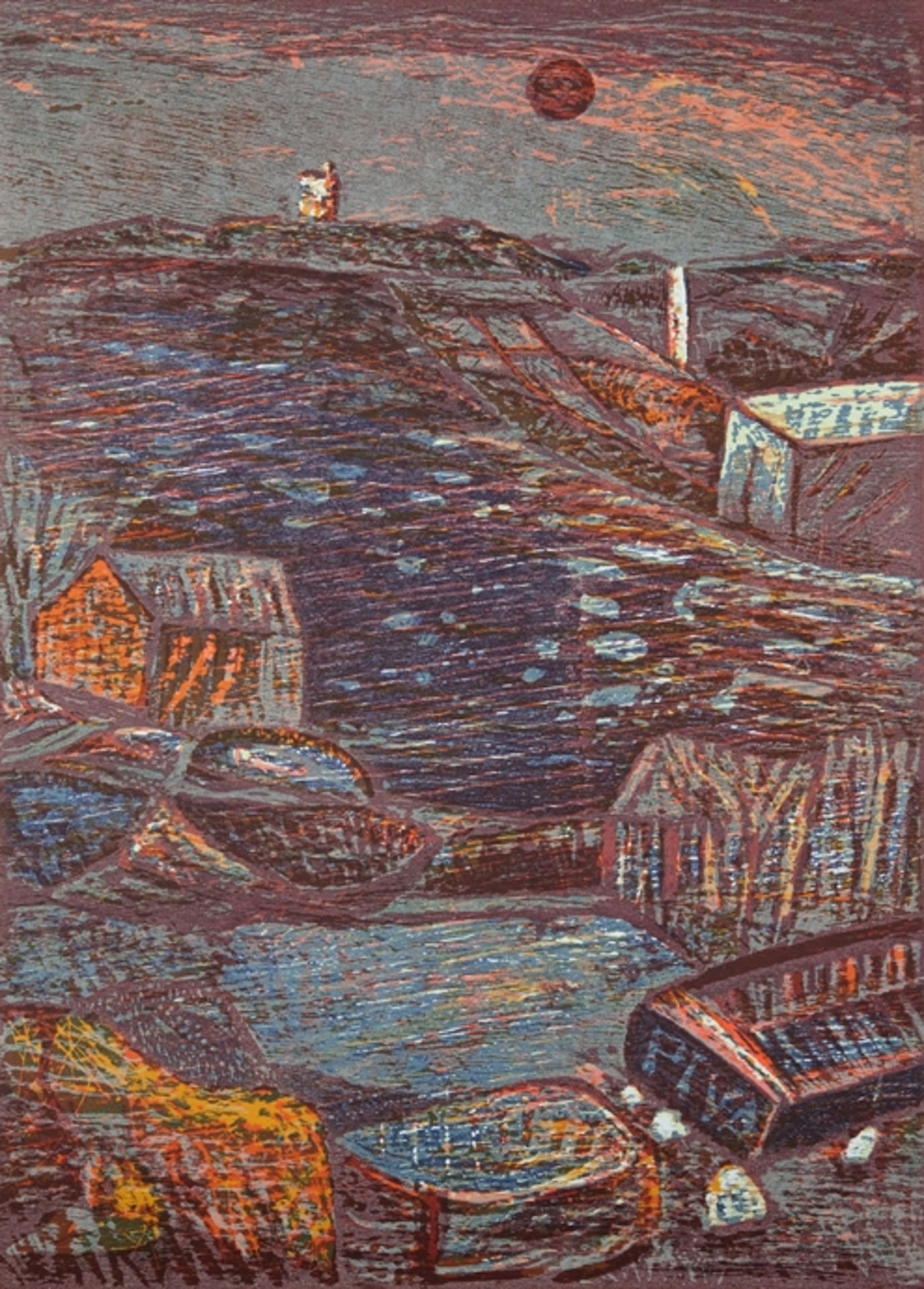 Fekete, Esteban (1924-2009) Landschaft, Farbholzschnitt.