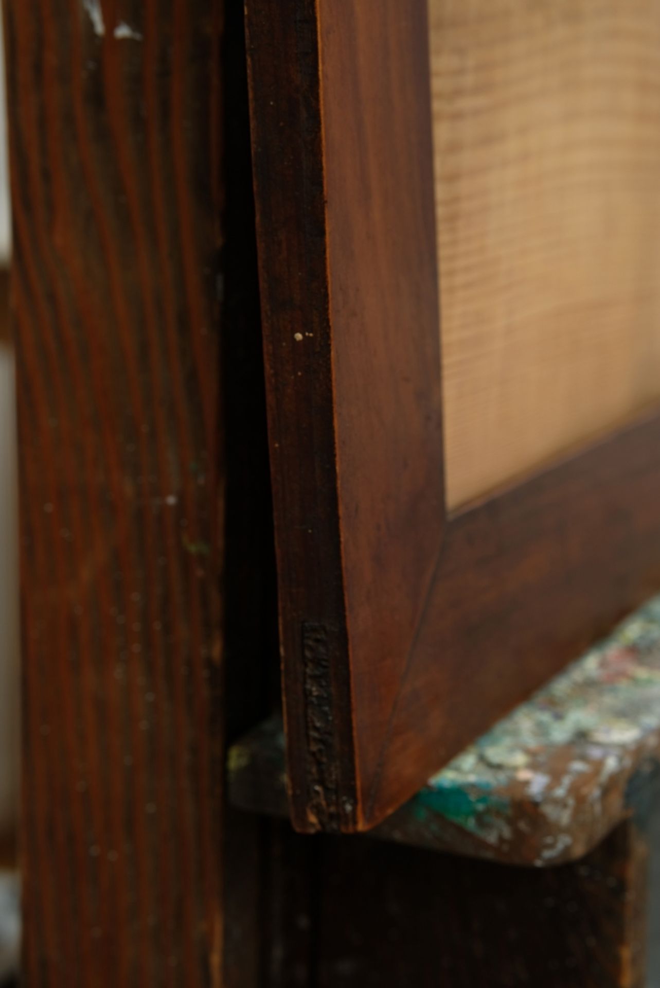 Biedermeier frame with wooden panel, ca. 1820, walnut. - Image 4 of 5