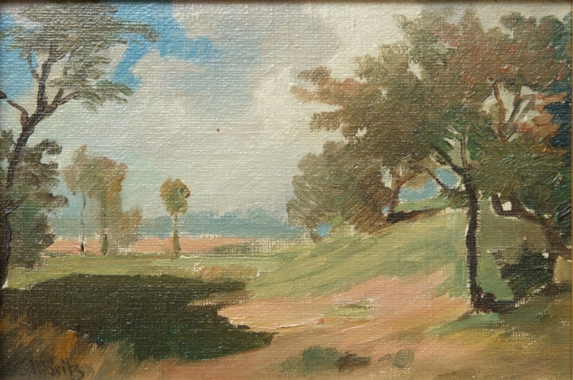 Möritz, Carl (20th century) Landscape, oil on cardboard-covered canvas. 