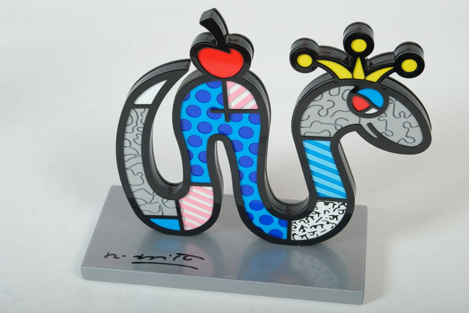 Britto, Romero (born 1963) "Tiny Temptation - Silver Edition", sculpture of a snake, colourful with - Image 3 of 3