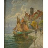 Magerer, H. (20th century) Wall of a harbour with sailing ships, oil on canvas. 