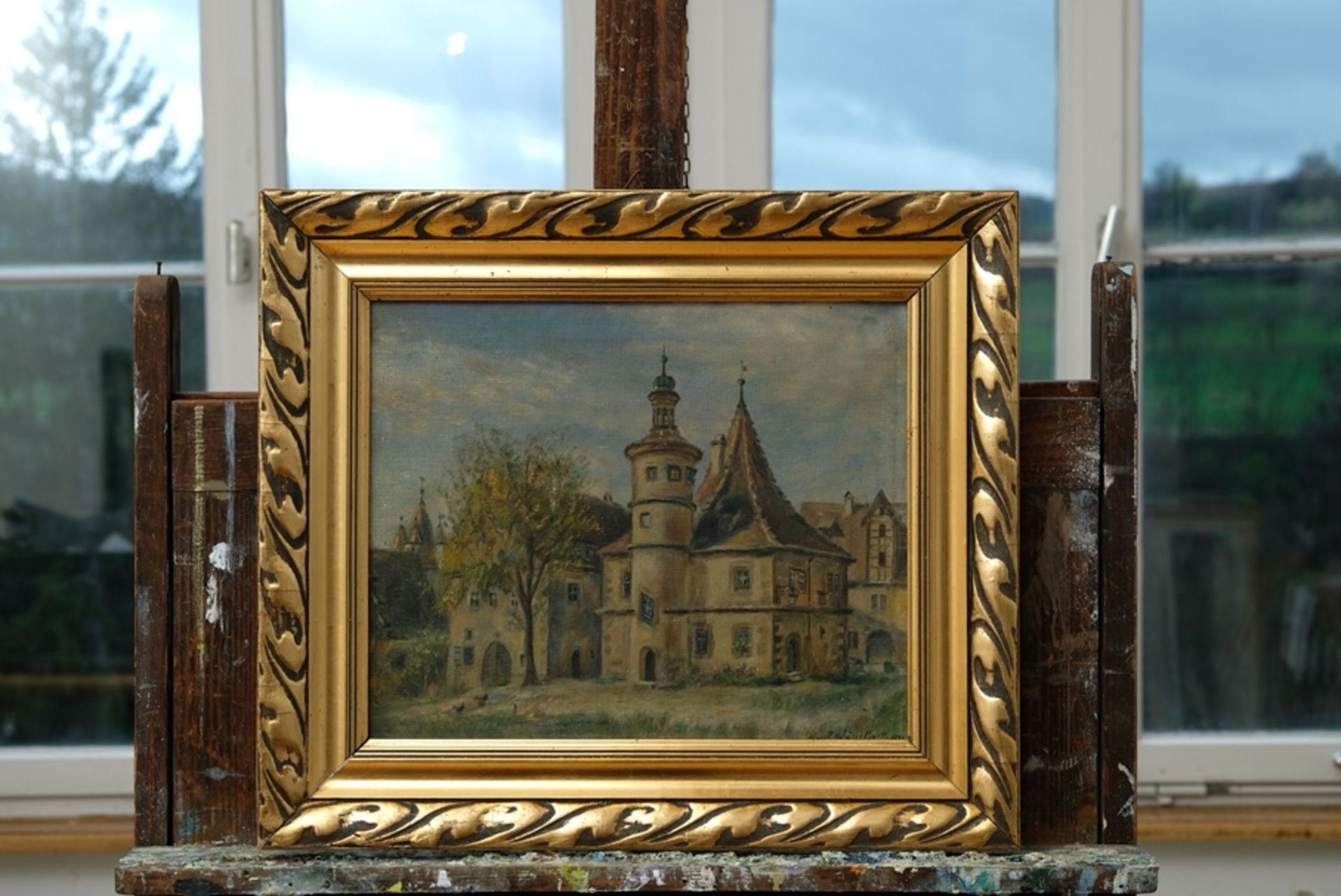 Hässelbarth, Kurt (1889-1960) "Hegereiterhaus" in Rothenburg ob der Tauber, idyllic view of the bui - Image 2 of 4