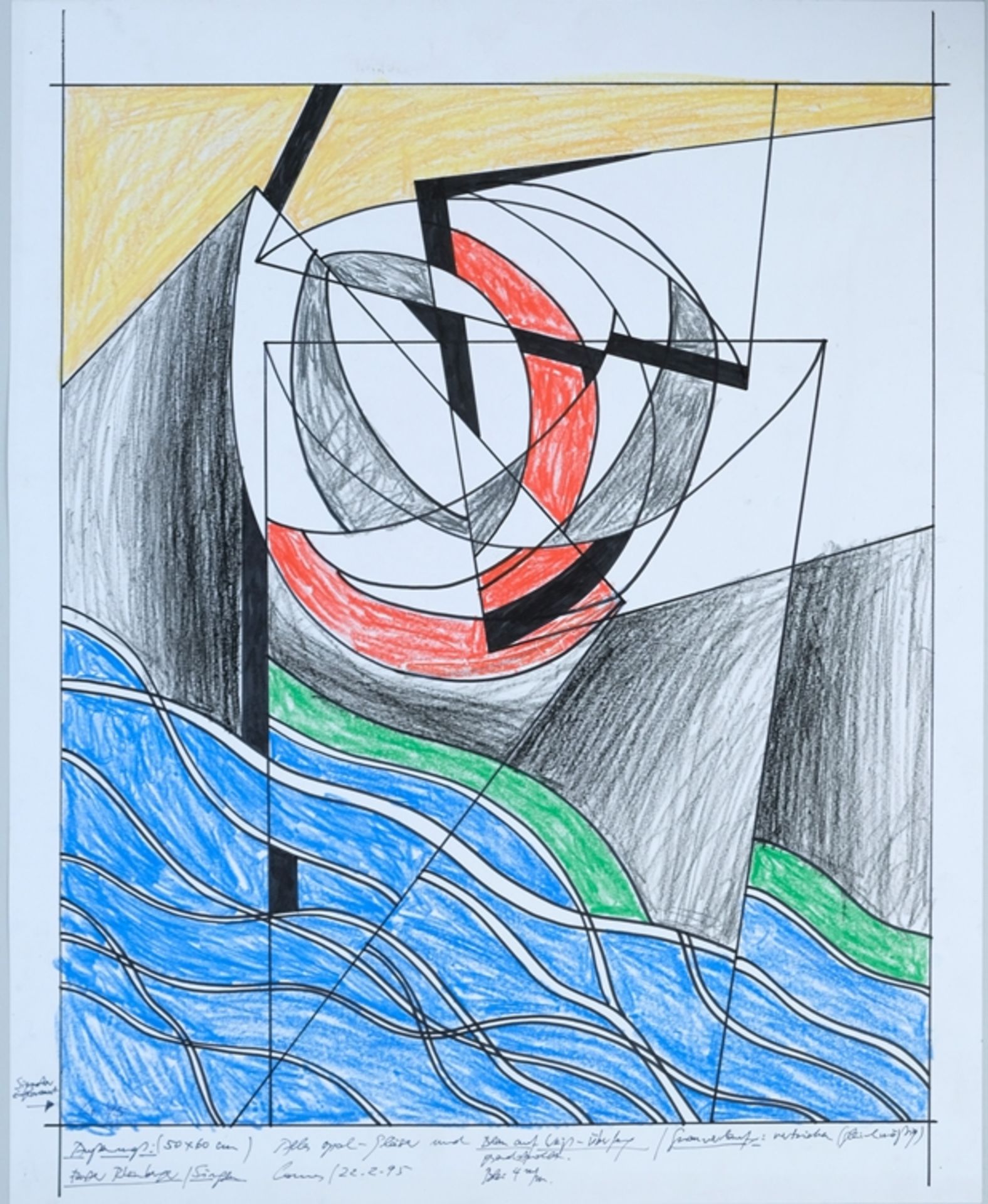 Artist glass Dieter F. Domes (1939-2016) Large lead glass window and design sketch, 1995. - Image 5 of 6