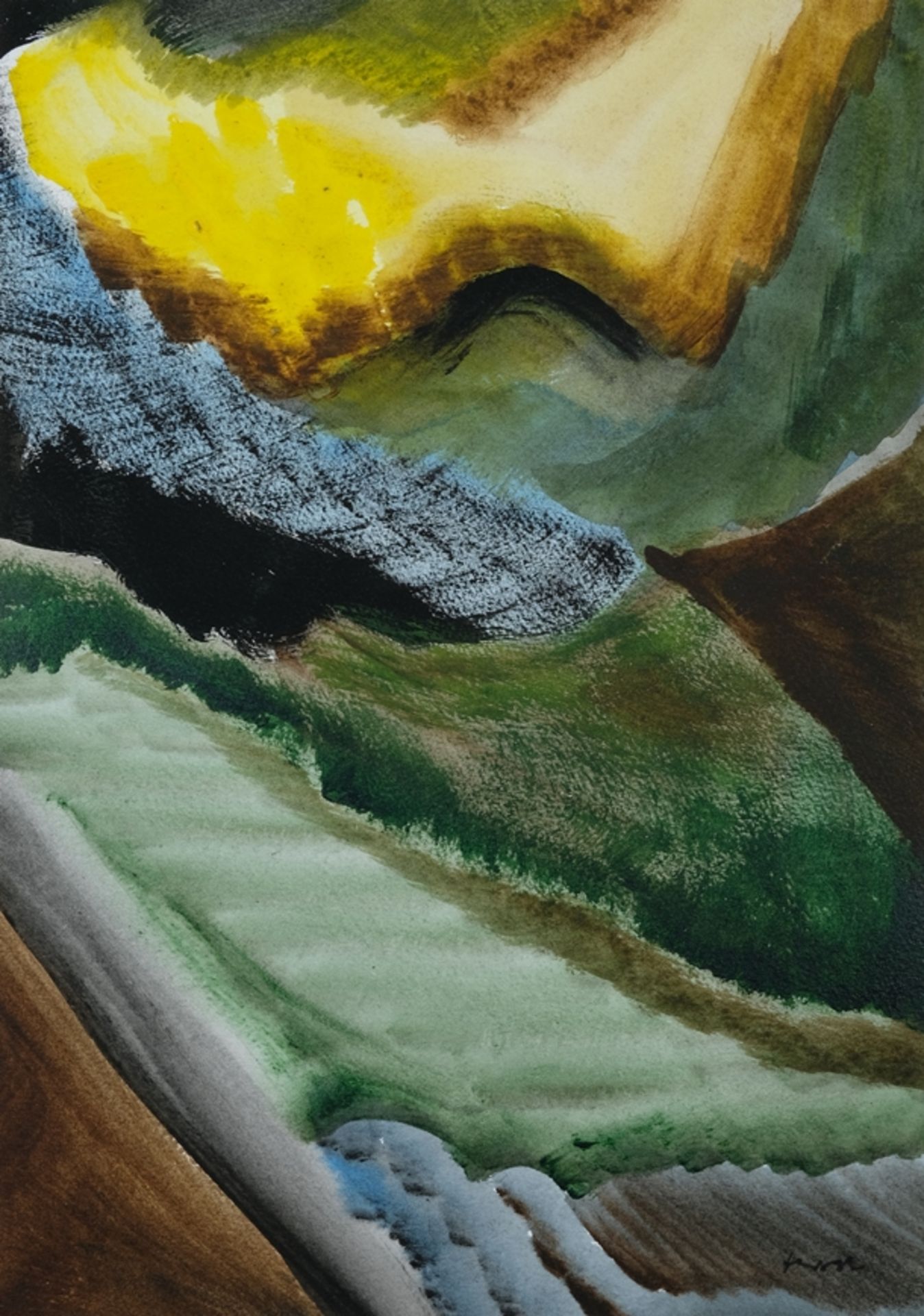 Levee, John Harrisson (1924-2017) Abstract Landscape, 1960s, gouache on paper. 