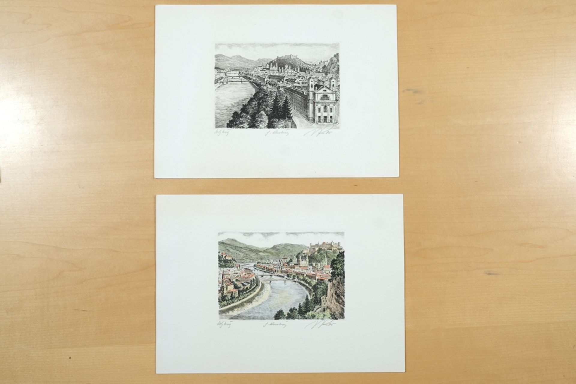 Salzburg, two city views, two etchings, one copy re-coloured. - Image 3 of 3