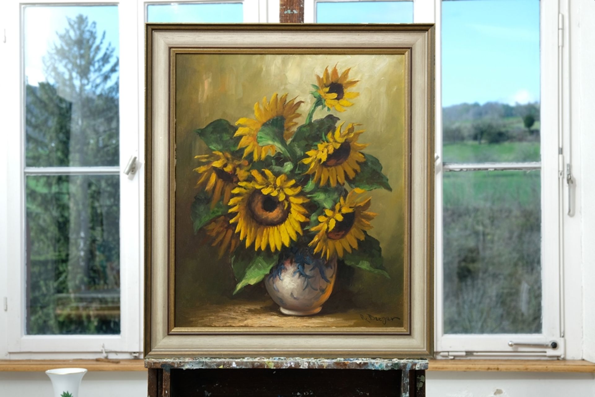 Dreyer, R. (20th century) Sunflowers, 1950s, oil on canvas.  - Image 2 of 4