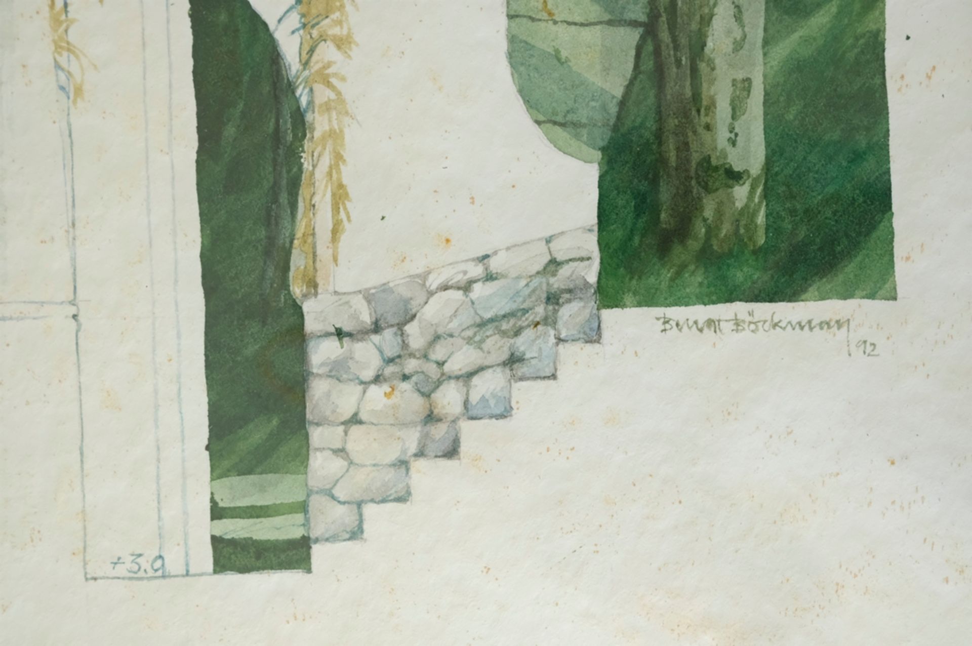 Böckmann, Bengt (born 1937) "Estate" under pine trees, cross-section of a house with columns, a fig - Image 3 of 4