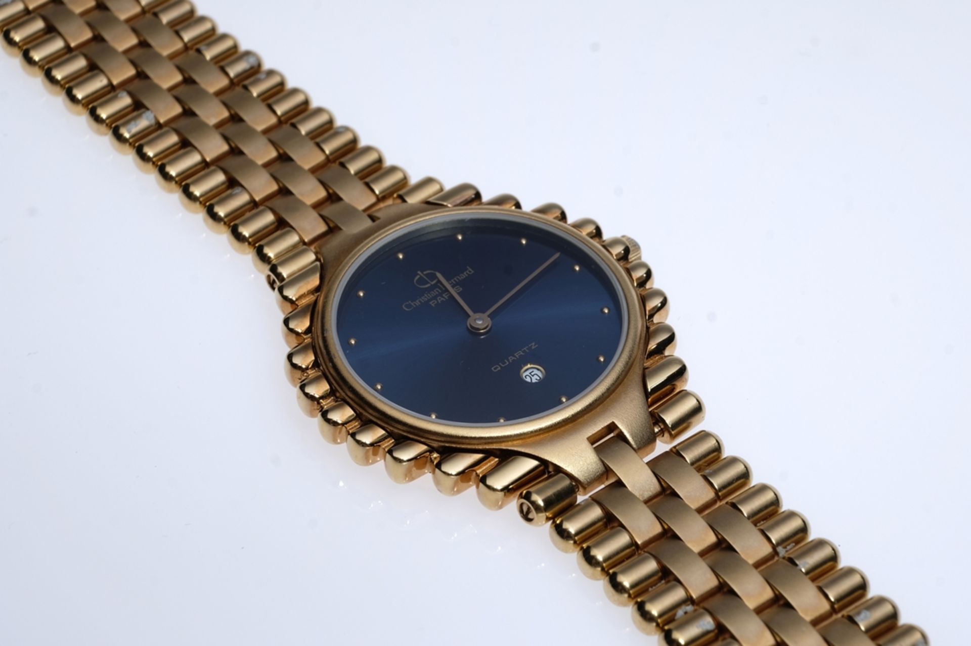 Wristwatch Christian Bernard, Paris, dark blue dial, gold-coloured indices, date / 6, gold hands, d